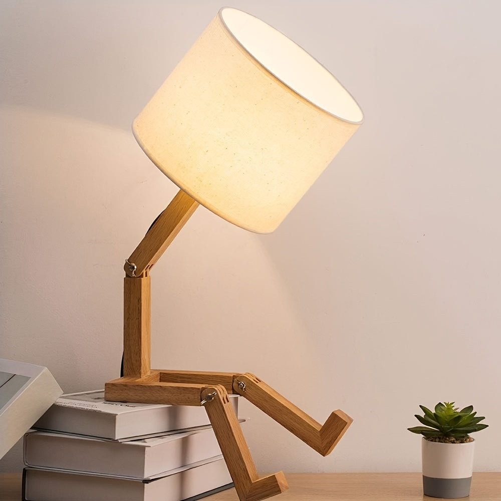 Wood Base Table Lamp with Fabric Shade — Adjustable Design 2