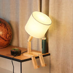 Wood Base Table Lamp with Fabric Shade — Adjustable Design 3