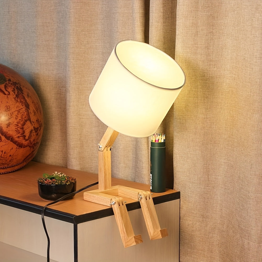 Wood Base Table Lamp with Fabric Shade — Adjustable Design 3