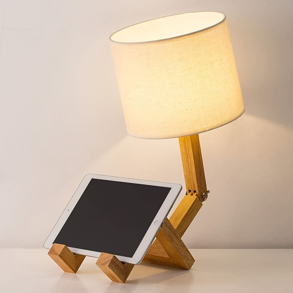 Wood Base Table Lamp with Fabric Shade — Adjustable Design 4