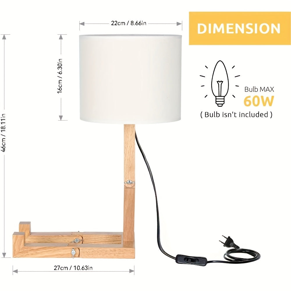 Wood Base Table Lamp with Fabric Shade — Adjustable Design 5