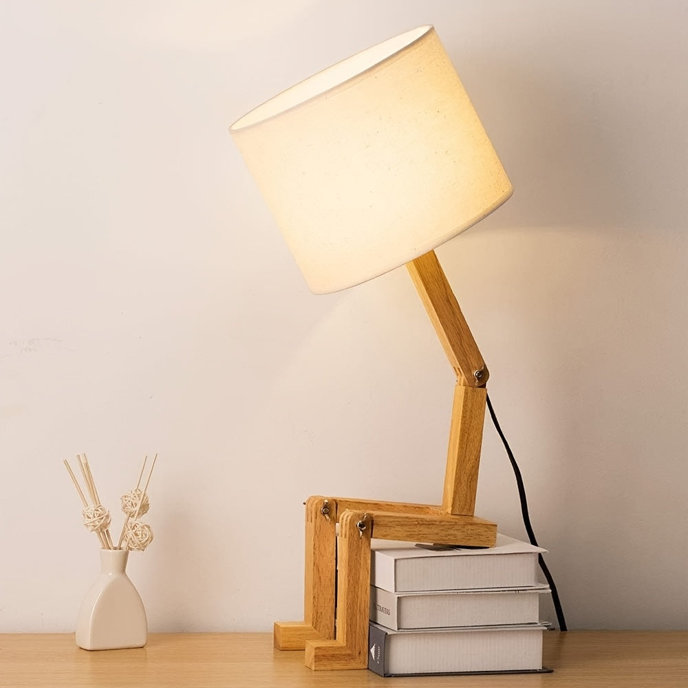 Wood Base Table Lamp with Fabric Shade — Adjustable Design 1