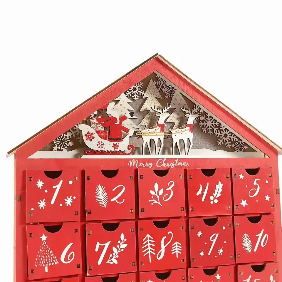 Wooden Advent Calendar — 24 Drawers with Built-In Lights 3
