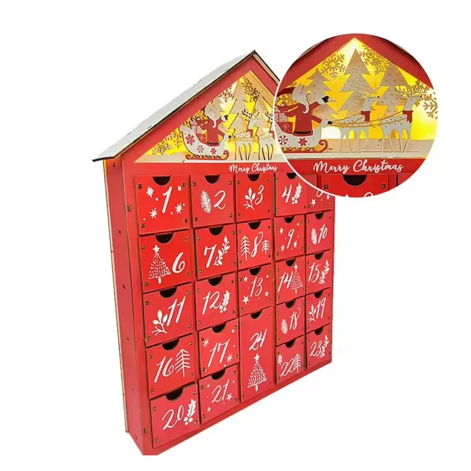 Wooden Advent Calendar — 24 Drawers with Built-In Lights 4