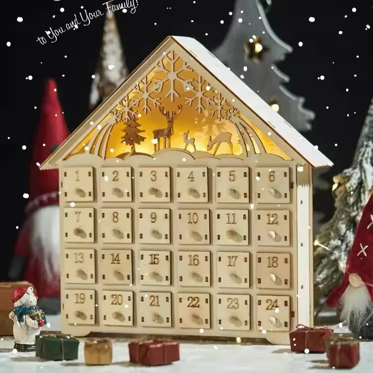 Wooden Advent Calendar — 24 Drawers with Built-In Lights 7