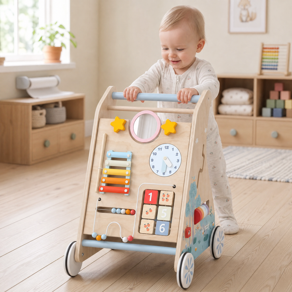 Wooden Baby Walker with Educational Activity Panel — Ages 1–3 2